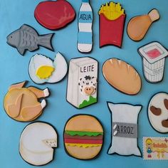 the cookies are decorated with different types of food