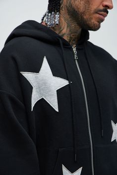 Available In Black. Hoodie Long Sleeve Zip Up Closure Side Hand Pockets 60% Cotton 40% Polyester Imported | Mens Tyson Stars Oversized Hoodie in Black size Small by Fashion Nova Mens Tops Fashion, Sweater Jumpsuit, Oversized Hoodie, Jean Top, Mens Fleece, Halloween Dress, Oversize Hoodie, Matching Dresses, Fashion Tops