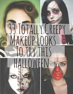 33 Totally Creepy Makeup Looks To Try This Halloween...The broken doll looks awesome! Creepy Makeup Looks, Makeup Looks To Try, Creepy Halloween Costumes, Creepy Makeup, Special Fx Makeup, Scary Makeup, Special Effects Makeup