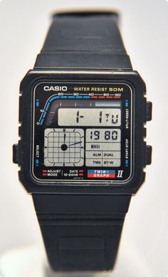 CASIO - AE-22W - DigitalHands. Released in 1988 Vintage Digital Watch - Brought to you courtesy of DigitalWatchLibrary.com Casio Vintage Watch, Casio Digital, Casio Watches, Army Watches, Heart Rate Monitor Watch, Retro Gadgets, Retro Watches, Watches Unique, Beautiful Watches