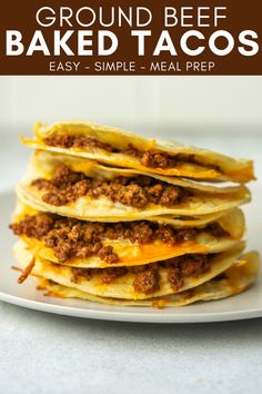 ground beef baked tacos on a white plate