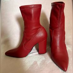 New Red Leather Bootie 4” Heel. Fits Tight Not For Wide Feet. Trendy Red Faux Leather Boots, Trendy Red Boots Medium Width, Chic Red Faux Leather Boots, Fitted Red Faux Leather Boots, Red Faux Leather Casual Boots, Casual Red Faux Leather Boots, Trendy Forever 21 Boots For Fall, Trendy Fitted Forever 21 Boots, White Combat Boots