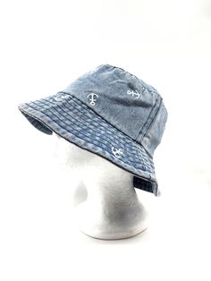 Colors: Light Denim Cheap Denim Bucket Hat, Affordable Denim Bucket Hat With Curved Brim, Cheap Denim Blue Hat With Short Brim, Cheap Adjustable Denim Blue Hats, Embroidered Bucket Hat, Denim Bucket Hat, Wide Brim Sun Hat, Tshirt Bag, Scarf Sale