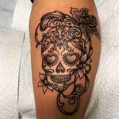 Tribute tattoo, Sugar skull, 12-#sugarskulltattoo #sugarskull #tattoos #stargazer  Each sugar skull represents a departed loved one, removes the sad and negative aspects of death. @carrie_cross_tattoo @darkstartat2 Cool Skull Tattoos For Women, Half Sleeve Tattoos For Women Forearm, Sugar Skull Tattoos For Women, Dark Star Tattoo, Skull Tattoos For Women, Sugar Skull Sleeve, Hip Tats, Cupcake Tattoo Designs, Ny Tattoo