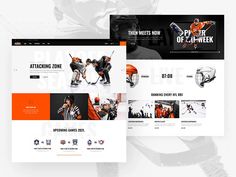 an image of a hockey website with different sports related items on the front and back