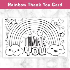 the rainbow thank you card is shown with an image of clouds, stars and a rainbow