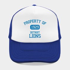 Show your pride for the Detroit Lions with this classic t-shirt. The shirt features the words "Property of Detroit Lions 1929" in an old school college font. The shirt is made of 100% cotton and is available in a variety of sizes.The Detroit Lions were founded in 1929 as the Portsmouth Spartans. They moved to Detroit in 1930 and have been playing in the NFL ever since. The Lions have won four NFL Championship Games, all prior to the Super Bowl era.This t-shirt is a great way to show your suppor… Classic Trucker Hat For Sports Events, Collegiate Trucker Hat With Letter Print For College, Collegiate Letter Print Trucker Hat For College, Retro Cotton Trucker Hat With Letter Print, Classic Trucker Hat With Letter Print, College Font, Nfl Championships, Championship Game, Detroit Lions