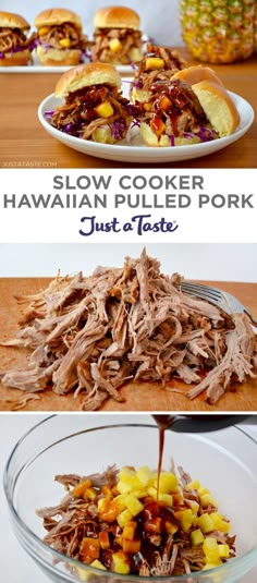 slow cooker hawaiian pulled pork with pineapple salsa is the perfect appetizer