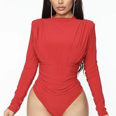 Fashion Nova Top Sz S Red Solid Color Top For Night Out, Red Casual Tops For Club, Red Club Top For Fall, Red Top For Club In Fall, Stretch Red Top For Date Night, Red Stretch Top For Date Night, Red Solid Color Party Top, Nova Fashion, Mock Neck Bodysuit