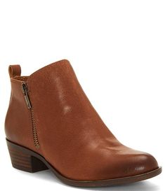 Lucky Brand Basel Smooth Leather Side Zip Block Heel Booties | Dillard's Leather Booties With Zipper Closure And Round Toe, Leather Ankle Booties With Zipper, Leather Ankle Booties With Zipper Closure, Camel Ankle Boots, Lucky Brand Boots, Peep Toe Ankle Boots, Brown Suede Ankle Boots, Floral Boots, Western Booties