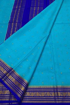 Elegant Blue Mysore Crepe Silk Saree Wedding Matching Outfits, Saree Blue, Colour Combos, Blue Saree