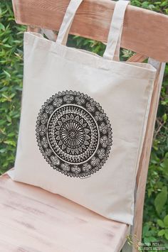 Hand drawn Mandala tote bag-Mandala tote-Boho by naturapicta Mandala Crafts, Hand Drawn Mandala, Mandala Tote Bag, Drawn Mandala, Yoga Tote Bag, Tote Bag Pattern Free, Canvas Bag Design, Boho Tote Bag