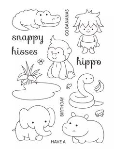 the stamps are designed to look like animals and have words that say happy kisses, hippo