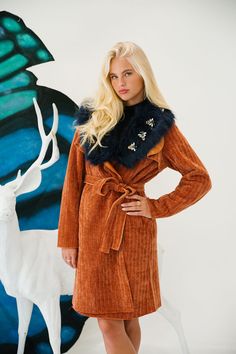 FIREFLIES COAT WITH FUR Coats & Jackets Judith March Fall Party Outerwear With Shawl Collar, Winter Outerwear With Shawl Collar For Party, Coat With Fur, Light Up The Night, Firefly, Burnt Orange, Light Up, Coats Jackets, Thanksgiving