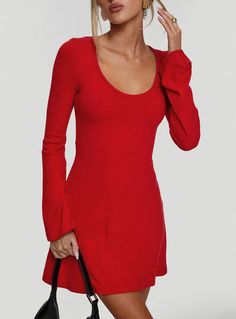 Mini dress Ribbed material, scoop neckline, flare cuffs & hem Good stretch, unlined 100% polyester Cold gentle machine wash Long Sleeve Dress Red, Mini Dress Red, Good Stretches, Red Mini Dress, Long Sleeve Mini, Princess Polly, Long Sleeve Mini Dress, Dress Red, Scoop Neckline