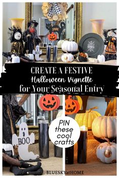 halloween decorations with the words create a festive for your seasonal entry