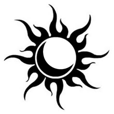 a black and white image of a sun with the moon in it's center