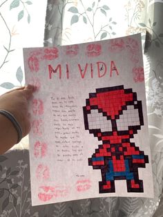 Ideas para cartas de novios Romantic Pixel Art, Index Card Drawings, Finish The Heart Trend, Pixel Couple, Cartas Ideas, Ideas Cartas, Spiderman Gifts, Handmade Gifts For Boyfriend