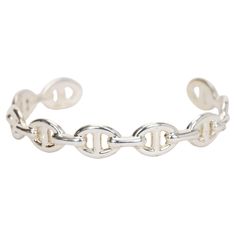 The Hermès Chaine d'Ancre Enchainne Bracelet made from 925 Sterling Silver is a classic. Opening 1.25". Size small and comes with original pouch. Louis Vuitton Murakami, Vintage Cuff Bracelet, Modern Bracelets, Modernist Jewelry, Cuff Bangles, Gold Bangles, Modern Jewelry, Arm Band, Bracelet Making