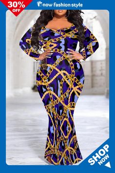 knowfashionstyle Blue Casual Boho Graphics Print O Neck Long Sleeve Mermaid Hem Long Plus Size Evening Party Bodycon Maxi Dress Boho Graphics, Dress For Curvy Women, African Lace Dresses, Denim Jacket With Dress, Evening Gowns Elegant, Party Dress Long Sleeve, Blue Graphic, Bodycon Maxi Dresses, Maxi Dress Online