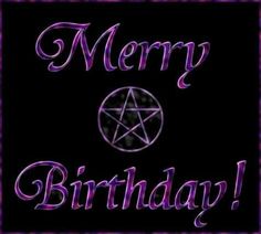 a purple happy birthday card with a pentagramil