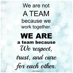 we are not a team because we work together we are a team because we respect, trust, and care for each other