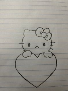 a drawing of a hello kitty with a heart on it's chest and bow in her hair