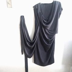 Nwot Alexander Wang Dress Draped Asymmetrical Convertible Faux Wrap Gray Sz.2 Charcoal Grey Cowl Neck. Can Be Wrapped In Different Ways. 100% Triacetate Pit To Pit 20" Waist Flat 20" Hip Flat 20" Length: 40"(Front) 29" (Back) Fitted Asymmetrical Pre-draped Dress, Evening Draped Faux Wrap Dresses, Evening Faux Wrap Draped Dresses, Fitted Asymmetrical Draped Dress For Fall, Fitted Draped Asymmetrical Dress For Fall, Fitted Asymmetrical Draped Dress For Night Out, Drapey Sleeveless Party Dress, Fitted Draped Asymmetrical Dress For Night Out, Draped Asymmetrical Dress For Night Out