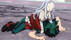 an anime character laying on the ground with his head down and hands in his pockets