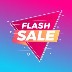 a flash sale sign on a blue and pink background