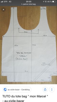 the back of a white tank top with measurements on it and instructions for how to sew