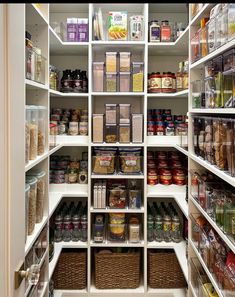 an organized pantry filled with lots of food