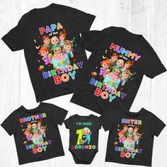 Cocomelon Matching Family Birthday Tshirts - Three2Tango Tee's Cocomelon Birthday Shirts, Baby Birthday Party Theme, Cocomelon Birthday, Outfits Matching, Matching Family Shirts, 1st Birthday Party Decorations, 1st Birthday Cakes, Birthday Party Outfits, Family Shirts Matching