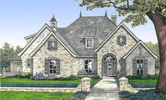 this is an artist's rendering of the front elevation of these european house plans