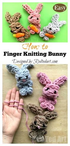 crochet bunny finger knitting pattern with instructions to make it in the shape of an animal