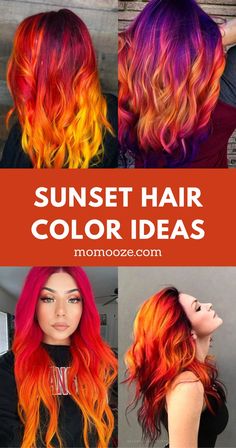 sunset hair color ideas Hair Color Ideas Summer, Pink And Red Hair, Hair Color Bright, Pink And Orange Hair, Edgy Hair Color, Pink Purple Hair, Inspired Hairstyles