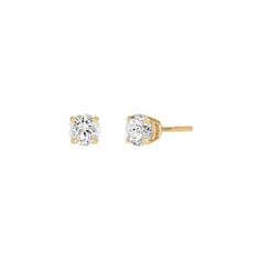 A classic must-have that will never go out of style! Two solitaire round-cut diamonds, totaling 1 ct, are set in 14K yellow gold, for a timeless, yet stunning accessory. They make a wonderful gift for the diamond lover in your life. Size: one size.  Gender: female.  Age Group: adult. Solitaire Studs, Life Size, Round Cut Diamond, Diamond Solitaire, Go Out, Out Of Style, Gender Female, Round Cut, Women's Earrings