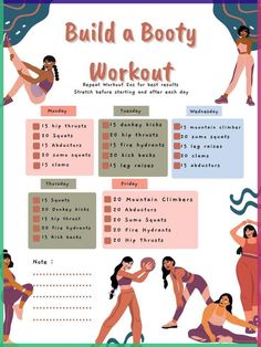 Daily workout plan to build the booty! #workout #glutes #build Glute Challenge, Glute Workout Women, Workout Glutes, Bigger Buttocks Workout Exercises, Summer Body Workout Plan, Gym Workout Plan For Women, Bum Workout, Daily Workout Plan, Summer Body Workouts