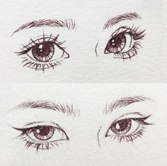 three different types of eyes drawn in pencil