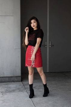 Chic Outfit from typicaltuyen with BP. Sunglasses, Moschino T-Shirts, Shoptiques Skirts, Stuart Weitzman Boots Moschino T Shirt, Red Y, Stuart Weitzman Boots, Stuart Weitzman