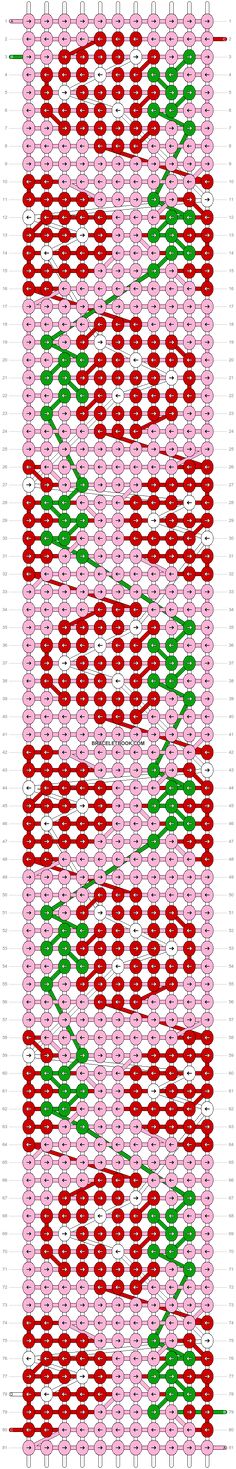 a red and green pattern is shown in the form of a cross stitched design