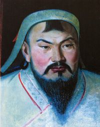 an oil painting of a man with a beard wearing a blue hat and white shirt