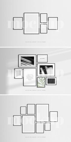 Gallery Wall Mockups ∣ Black Frame Mockups ∣ Art Mockups ∣ PSD Gallery Wall Frame Mockups Wall Sticker Ideas, Photo Wall Layout, Picture Frame Arrangements, Gallery Wall Template, Gallery Wall Mockup, Picture Arrangements, Picture Gallery Wall, Frame Layout