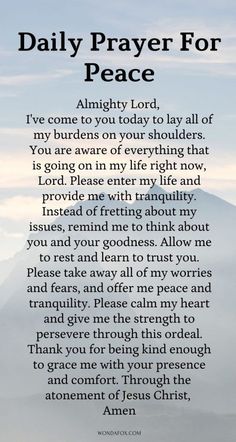 an image with the words daily prayer for peace