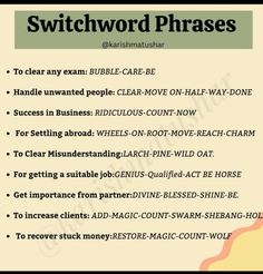 the words switchword phrases are written in different colors and font, along with an image of