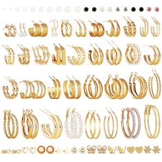 PRICES MAY VARY. Gold earring set: You will get 55 Pairs of different style and size, including pearl earrings, chunky hoop earrings, big hoops, small hoops, stud earrings, twisted earrings, rectangular earrings. These gold hoops will bring you a better wearing experience, suitable for women of all ages. Quality materials: Gold hoop earrings are made of high quality alloy, lightweight and durable. The surface is highly polished, free of lead and nickel, not easy to fade, hypoallergenic to wear, Twisted Earrings, Rectangular Earrings, Gold Earrings For Women, Chunky Hoop Earrings, Earrings Big, Birthday Party Gift, Business Trip, Gold Earring, Pearl Stud Earrings