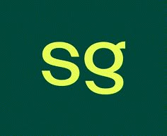 the letters s and g are neon yellow on a dark green background with black dots