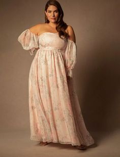 Bridal by ELOQUII Off The Shoulder Printed Dress | Women's Plus Size Dresses | ELOQUII Plus Size Ball Gown, Eloquii Dress, Boho Gown, Boho Plus Size, Plus Size Wedding Gowns, Curvy Bride, Plus Size Gowns, Wedding 2025, Long Sleeve Gown