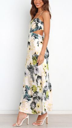 Elevate your look with our Floral Elegance Satin Maxi Dress. A blend of chic style and comfort. Chic Floral Print Midi Dress For Date Night, Dressy Floral Print Maxi Dress For Date Night, Chic Floral Print Maxi Dress For Party, Elegant Floral Print Maxi Dress For Date Night, Chic Floral Print Maxi Dress For Date Night, Chic Fitted Floral Dress, Chic Floral Dress For Garden Party, Floral Print Maxi Length Midi Dress For Date Night, Floral Print Maxi Midi Dress For Date Night