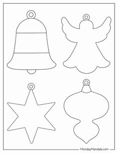 three christmas ornaments to color and cut out